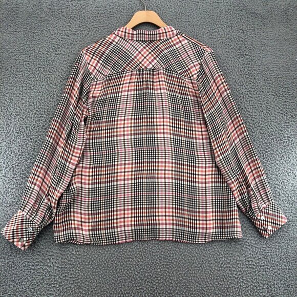 J Jill Shirt Womens Small Petite Pink Plaid Button Up Collar Ruffle Long Sleeve - Picture 3 of 10